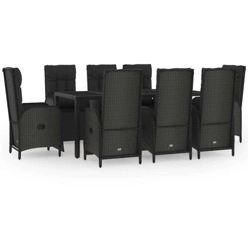  9-dijelni vrtni blagovaonski set s jastucima crni od poliratana Cijene