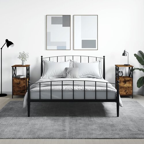 VidaXL Nočna omarica 2 kosa dimljen hrast 34x35,5x70 cm inženirski les Slike