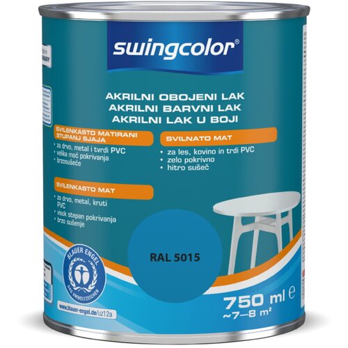 SWINGCOLOR Akrilni barvni lak Swingcolor (nebe&amp;scaron;ko modra, svilnato mat, 750 ml) Slike