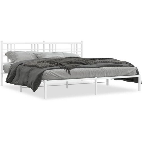 Maison Chic Kovinski Posteljni okvir - Dvoposteljna postelja - Zakonska postelja z vzglavjem bel 200x200 cm, (21692323) Slike