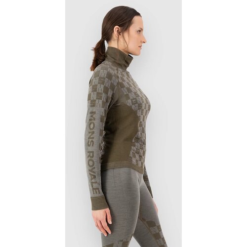 Mons Royale Ascender Merino Mock Neck Funkcijska majica dried sage / dark olive Slike