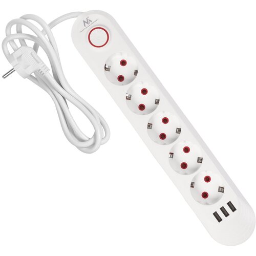 Maclean power strip, 5 socket extension + 3xUSB, 110-240V AC 50 /60Hz, 2.1A max 2500W, 1.5m, white, MCE395 W Cijene