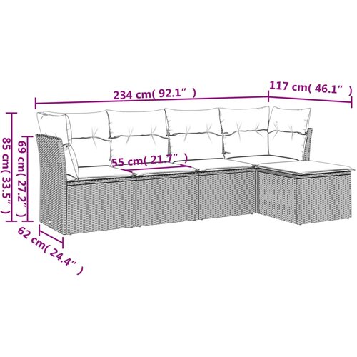 5-dijelni vrtni set sofa s jastucima bež od poliratana Slike