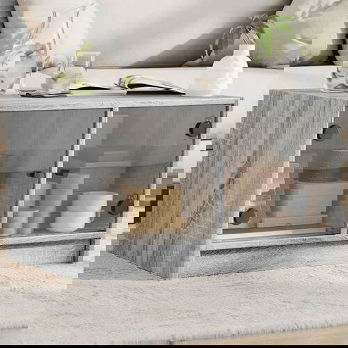 vidaXL Klubska mizica s steklenimi vrati siva sonoma 68x50x42 cm Cene