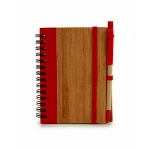  Beležka iz bambusa + pero - Rdeča