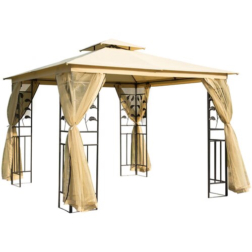 Outsunny Vrtni ali zunanji gazebo 3x3m z mrežo proti komarjem, jeklenim okvirjem in dvojnim nadstreškom, bež, (20744537) Cene