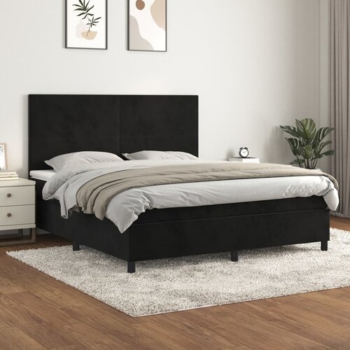 The Living Store Box spring postelja z vzmetnico črna 180x200 cm žamet - Box Spring Postelja, (21438314) Slike