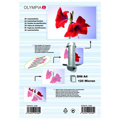 Olympia 1x25 Laminating pouches DIN A4 125 micron Slike