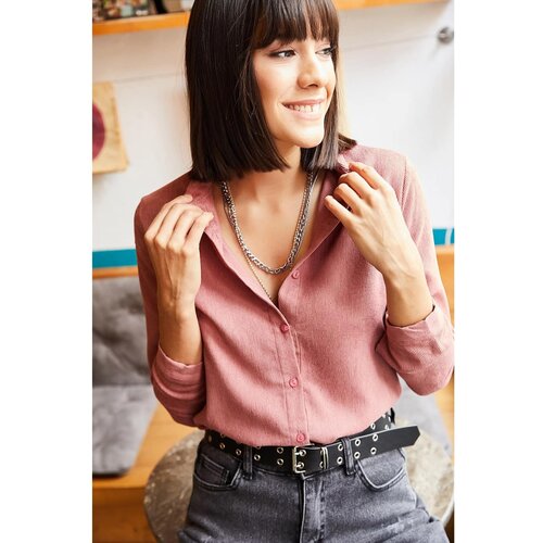 Olalook Women&amp;#039;s Dried Rose Slim Corduroy Shirt Slike
