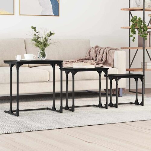 VidaXL Gnezdeći Kafić 3 pcs Crni hrast 50.5 x 35 x 53 cm Slike