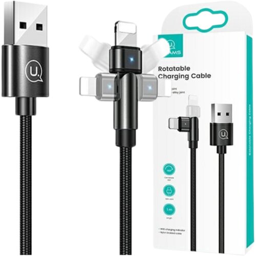 Usams VRTLJIV BRIDED KABEL U60 2A ZA LIGHTNING BLACK 1M ZA IPHONE, (21980415) Cene