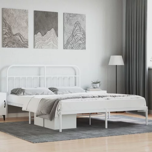vidaXL Kovinski posteljni okvir z vzglavjem bel 183x213 cm