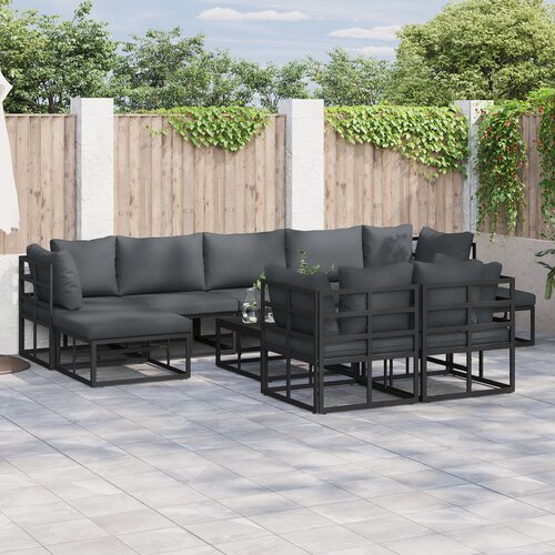 vidaXL Vrtna sedežna garnitura 9 pcs Črna 353 x 141.5 x 71 cm Aluminij Cene