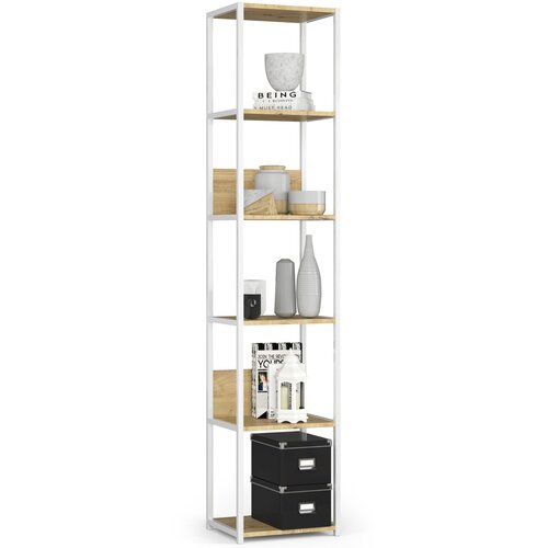 AKORD Regal V Loft Slogu Iz Kovine, Bela/Hrast Artisan, (5000332490) Cene