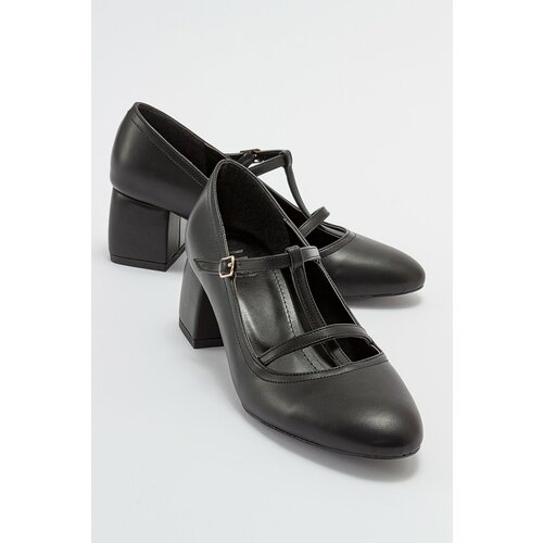 LuviShoes MESS Women's Black Skin Heeled Shoes Slike