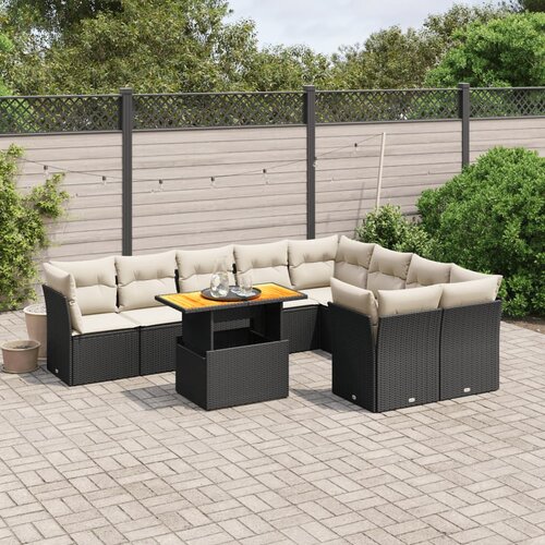 VidaXL 10-dijelni set vrtnih sofa s jastucima crni od poliratana Slike