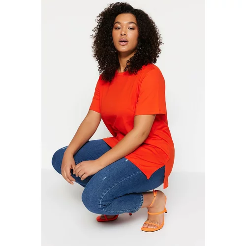 Trendyol Curve Plus Size T-Shirt - Red - Relaxed fit