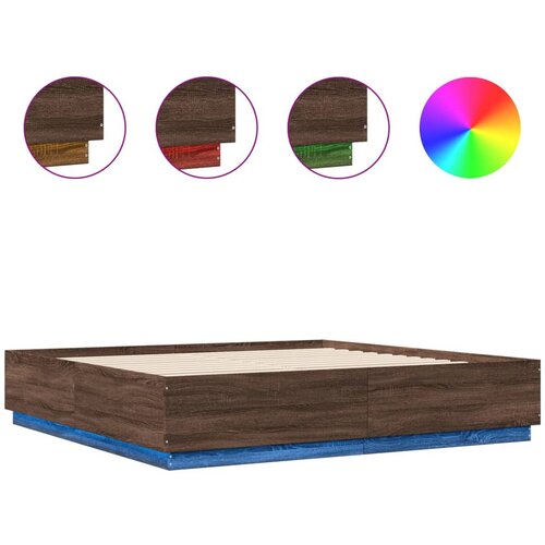 VidaXL Posteljni okvir z LED lučkami rjavi hrast 200x200 cm inž. les, (21094912) Slike