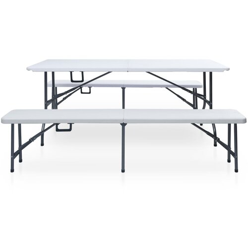  Sklopivi vrtni stol s 2 klupe 180 cm čelik i HDPE bijeli Slike