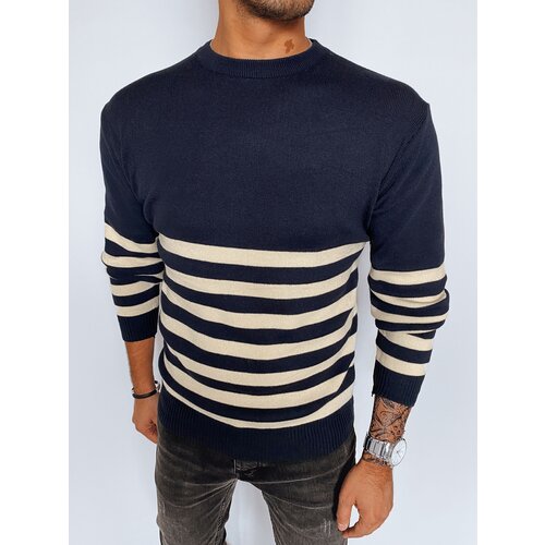 DStreet Men's Navy Blue Striped Sweater Slike