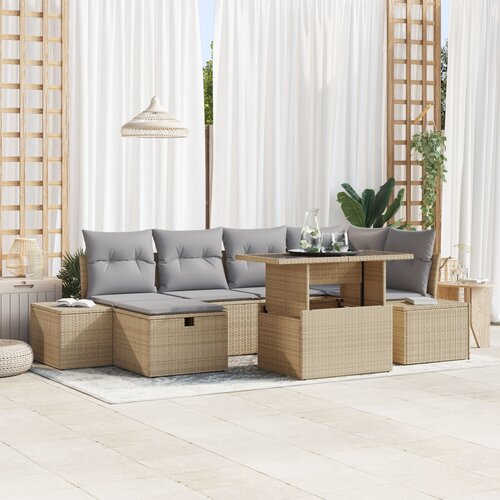 VidaXL 7-dijelni vrtni set sofa s jastučićima bež poli ratan Slike