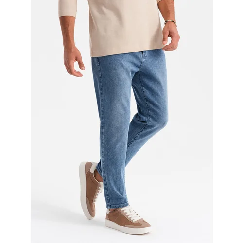 Ombre Men's CARROT FIT denim pants with subtle rubbing - blue