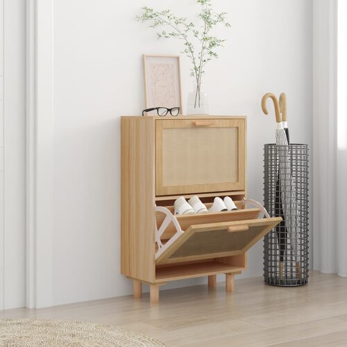 vidaXL Ormarić za cipele smeđi 52 x 25 x 80 cm drvo i prirodni ratan Cijene