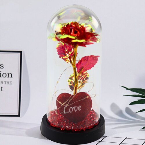 Lean Toys večna vrtnica v kupoli z led osvetlitvijo srčaste kroglice rdeče 21x11 cm Slike