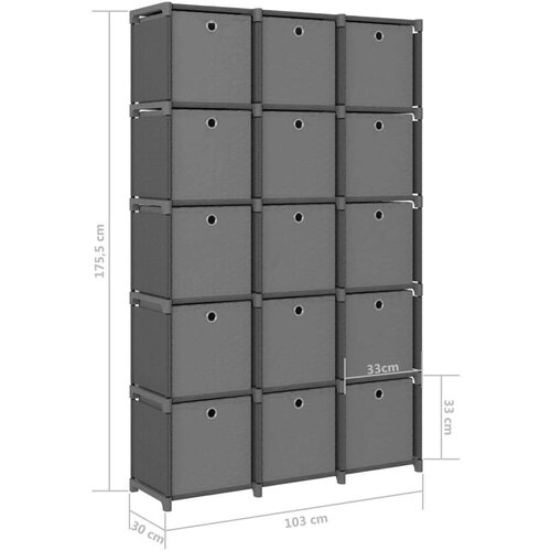 VidaXL Police za izlaganje s 15 kutija od tkanine 103x30x175,5 cm sive Slike