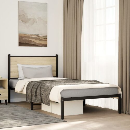 Furnova Kovinski posteljni okvir brez vzmetnice sonoma hrast 100x200 cm, (21944293) Slike