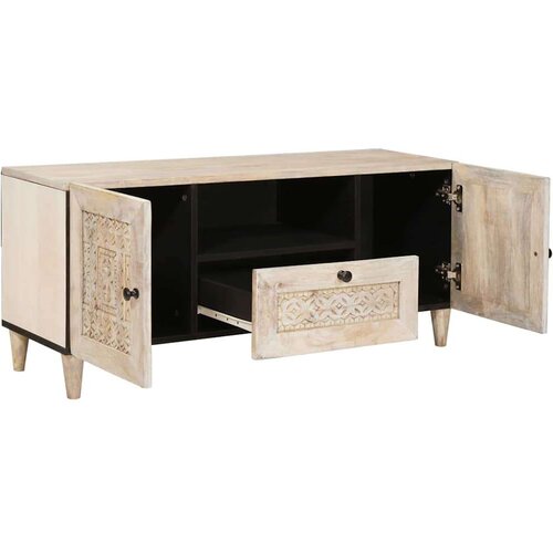 VidaXL tv ormar s ladicama bijelo 105 x 33 x 46 cm masivno drvo manga Slike