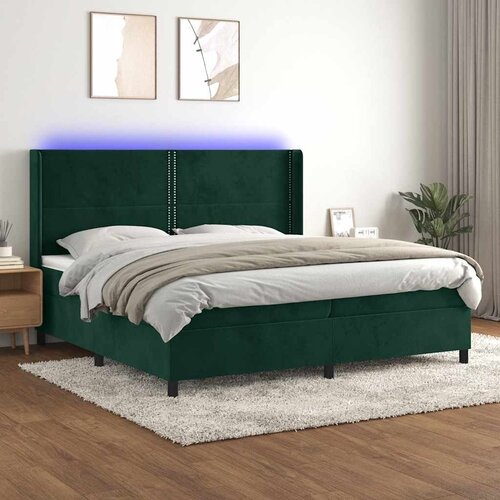 Krevet box spring s madracem LED tamnozeleni 200x200 cm bar&amp;scaron;un - Tamnozelena 200 x 200 cm Obično s čavlima Slike