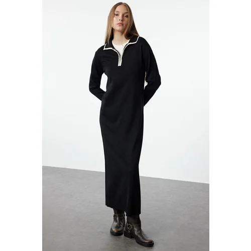 Trendyol Black Ecru Piping Zippered Knit Dress