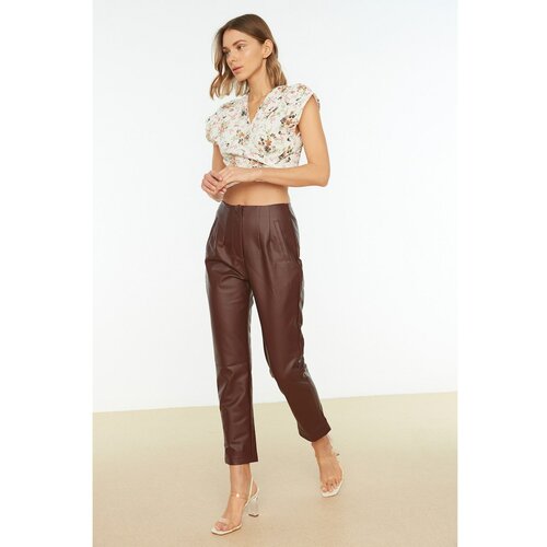 Trendyol Burgundy Faux Leather Trousers Slike
