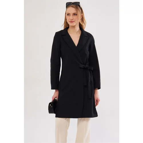 armonika Women's Black Tie Long Coat