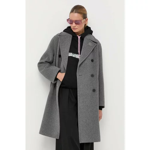 Karl Lagerfeld Vuneni kaput boja: siva, za prijelazno razdoblje