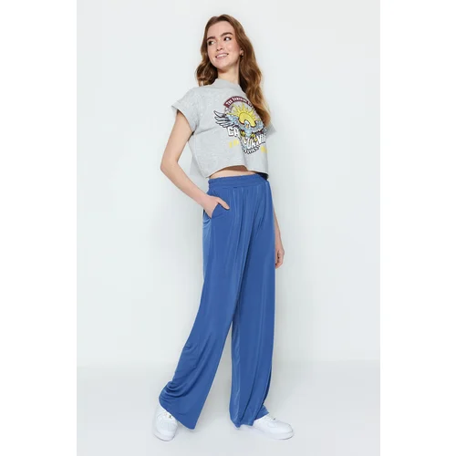 Trendyol Pants - Navy blue - Wide leg