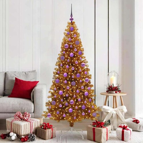 vidaXL Božično drevo med 300 LED z stojalom Zlata 180 cm PET Cene