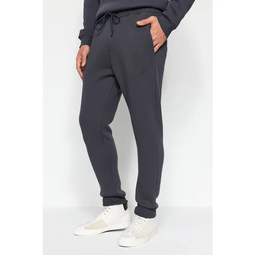 Trendyol Anthracite Men's Regular/Regular Cut, Letter Embroidered Sweatpants.