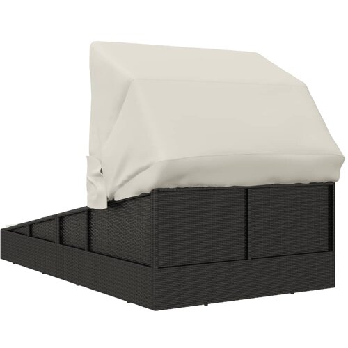 LEŽAJ za sunčanje s krovom crni 200 x 114 x 128 cm poliratan Slike