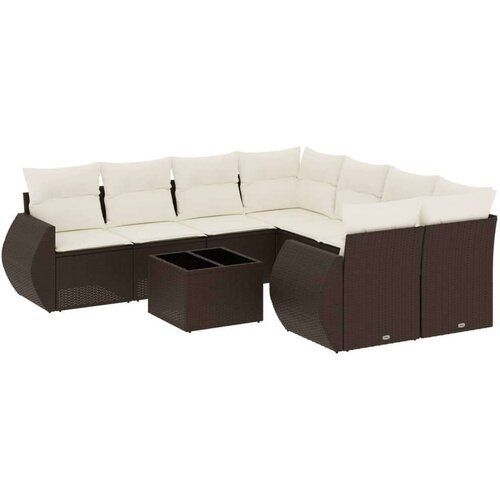 VidaXL 9-dijelni set vrtnih sofa s jastucima poliratan smeđi Slike