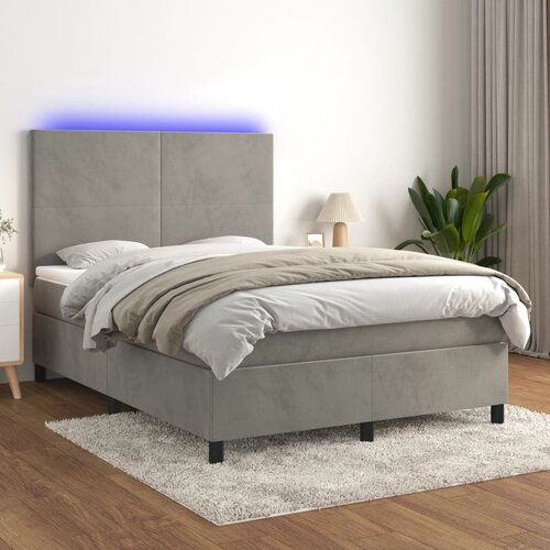  Krevet box spring s madracem LED svjetlosivi 140x200 cm baršun Cene