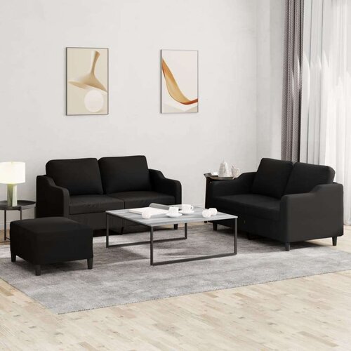  3-dijelni set sofa s jastucima crni od tkanine Slike