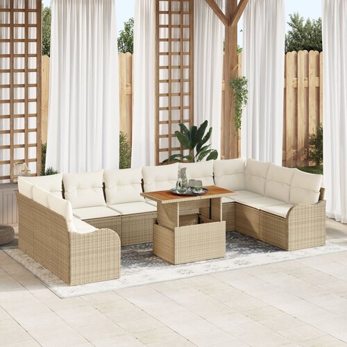 vidaXL 11-dijelni vrtni sofa set s jastučićima bež poli ratan, dvostruka vrtna sofa s pohranom i jastučićima bež poli ratan Cijene
