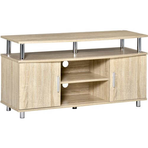 HOMCOM Moderna TV-skrinja z 2 policama, z odprtinami za vgradnjo in 2 predaloma, nizka omarica za TV do 45 palcev, hrast, 105x40x55cm, (20745704) Cene