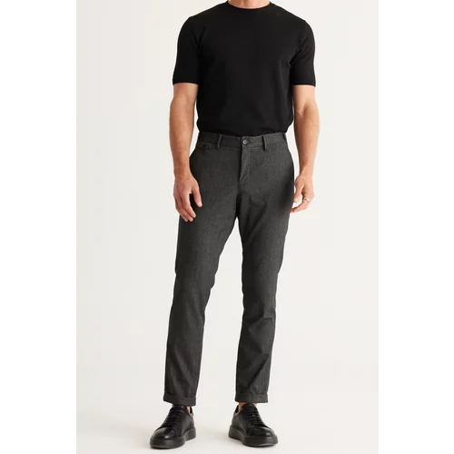 ALTINYILDIZ CLASSICS Men's Black Slim Fit Slim Fit Side Pocket Tweet Pattern Elastic Waist Classic Fabric Trousers