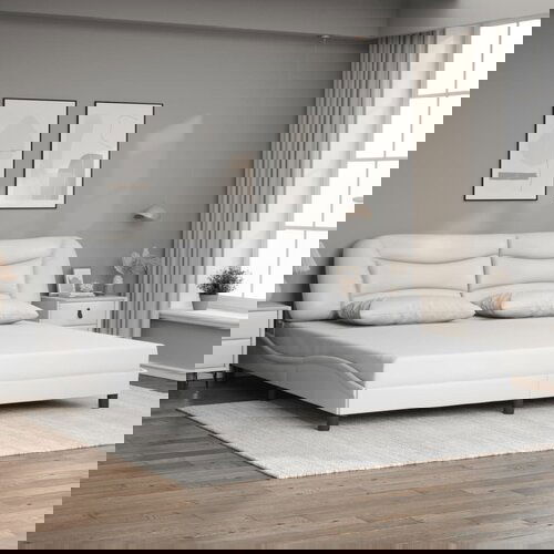  The Living Store Posteljni okvir z vzglavjem bel 200x200 cm umetno usnje - Posteljni Okvir, (21497968) Cene