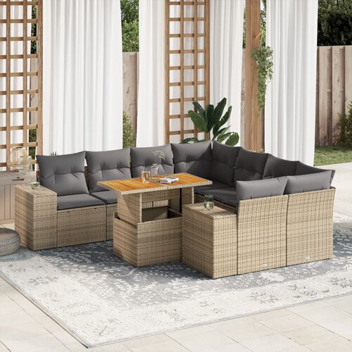 vidaXL 9-dijelni set vrtnih sofa s jastucima bež od poliratana Cijene