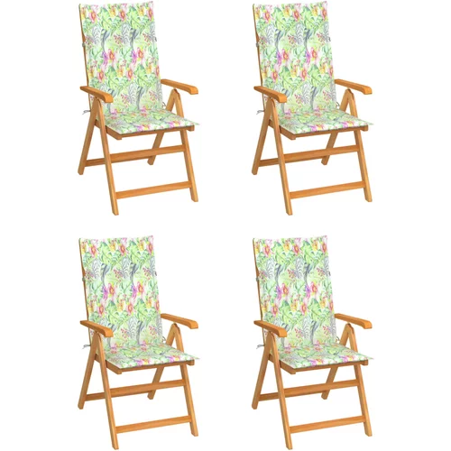 vidaXL Vrtne stolice s jastucima s uzorkom lišća 4 kom od tikovine