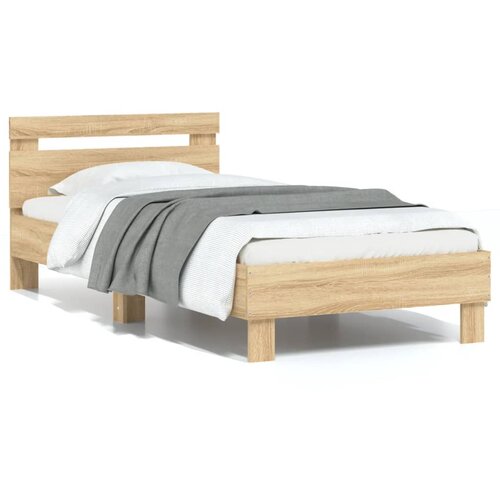 Maison Chic Posteljni okvir - Enojna postelja - Postelja za odrasle z vzglavjem sonoma hrast 90x200 cm inž. les-J9691, (21771209) Slike